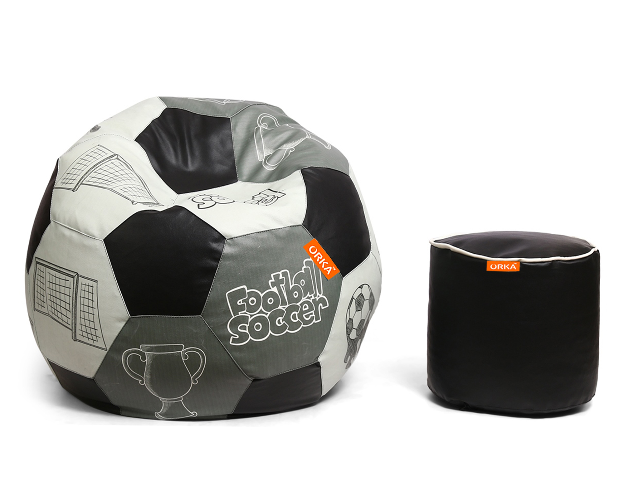 Orka Digital Printed XXL Foorball With Mathching Footstool Filled Bean Bag With Beans (FB48 Multicolor)